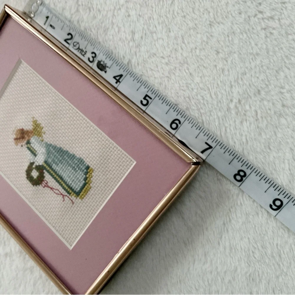 1987 Told in a Garden Christmas Angel Cross Stitch, Framed 5x7 Art Vintage